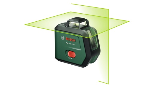 BOSCH aku laserski nivelir set PLL360-15G, li-ion, 500 - 540 nm, 15/30 m + stativ TT120