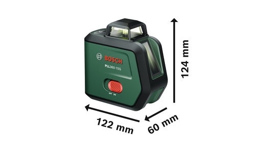 BOSCH aku laserski nivelir set PLL360-15G, li-ion, 500 - 540 nm, 15/30 m + stativ TT120