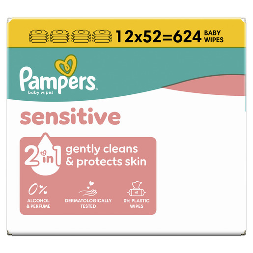 Pampers Sensitive vlažne maramice, 12 pakiranja, 624 kom