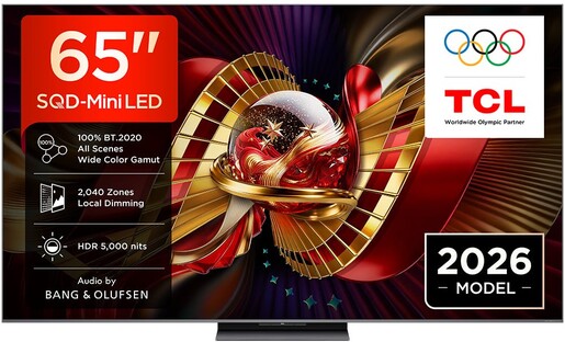 TCL 65" SQD-Mini LED TV 65C8L, Premium 4K, Google TV, Dolby Vision IQ, Dolby Vision Gaming, HDR10+, Bang & Olufsen audio