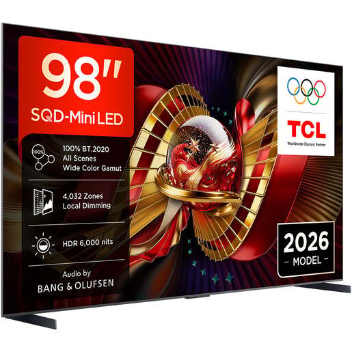 TCL 98" SQD-Mini LED TV 98C8L, Premium 4K, Google TV, Dolby Vision IQ, Dolby Vision Gaming, HDR10+, Bang & Olufsen audio