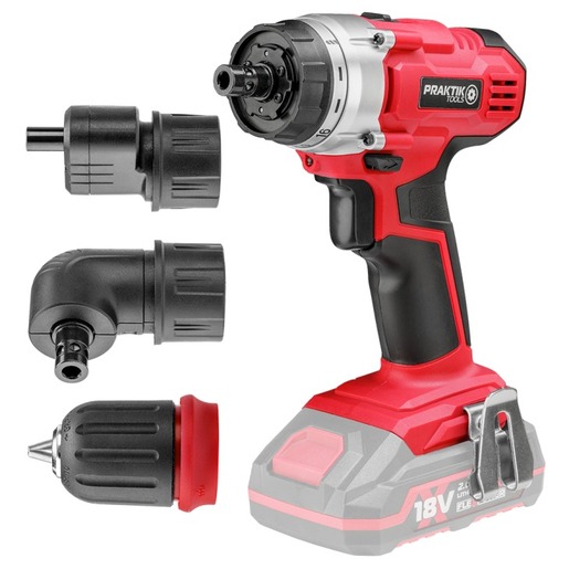 PRAKTIK TOOLS aku bušilica-odvijač PTQ119, 18V FLEXPOWER, 350 - 1250 o/min, 30 Nm, LED + 3 glave, SOLO