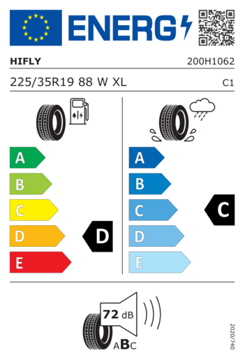 Hifly 225/35R19 Hf805 xl 88W,Pot: D,Pri: C,Buka: 72dB
