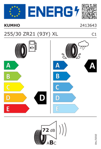 Kumho 255/30R21 Ecsta sport s ps72 xl 93Y,Pot: D,Pri: A,Buka: 72dB