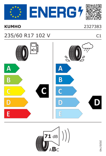 Kumho 235/60R17 Hp71 102V,Pot: C,Pri: D,Buka: 71dB