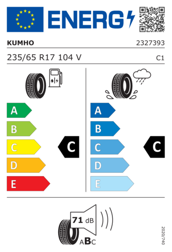 Kumho 235/65R17 Hp71 104V,Pot: C,Pri: C,Buka: 71dB