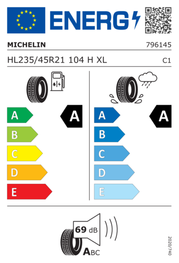 Michelin 235/45R21 Primacy 5 energy xl 104H,Pot: A,Pri: A,Buka: 69dB