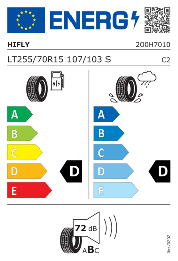 Hifly 255/70R15 At601 107S,Pot: D,Pri: D,Buka: 72dB