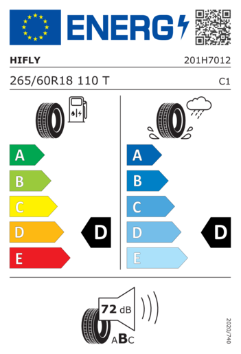 Hifly 265/60R18 At606 110T,Pot: D,Pri: D,Buka: 72dB