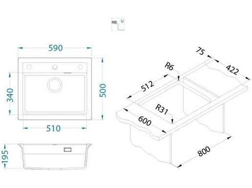 Alveus sudoper ATROX 30 Ivory - A20