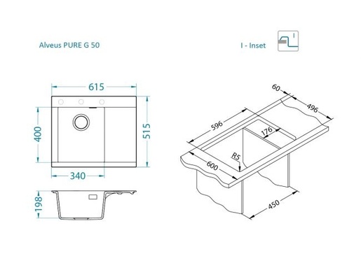 Alveus sudoper PURE-G 50 L Stone - A80