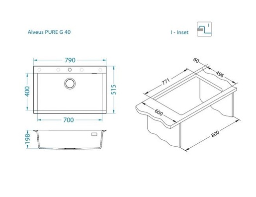Alveus sudoper PURE-G 40 Glacier - A10