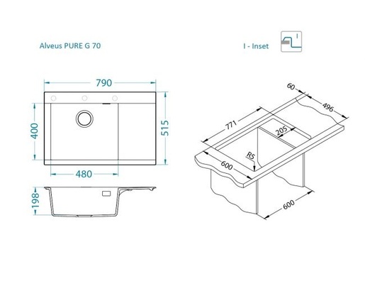 Alveus sudoper PURE-G 70 D Carbon - A91