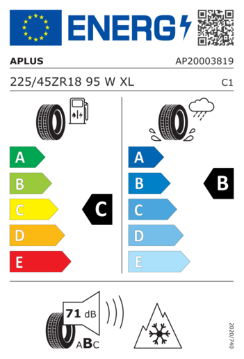 Aplus 225/45R18 As909 all season XL 95W,Pot: C,Pri: B,Buka: 71dB