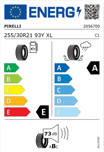 Pirelli 255/30ZR21 PZERO 93Y XL e , Pot.: D, Pri.: A, Buka: 73 dB