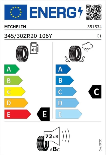 Michelin 345/30R20 PILOT SPORT CUP 2 106Y   , Pot.: D, Pri.: C, Buka: 72 dB