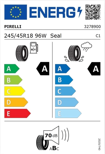 Pirelli 245/45R18 CINTURATO P7 (P7C2) 96W   Seal, Pot.: A, Pri.: A, Buka: 70 dB