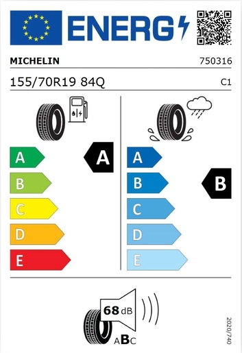 Michelin 155/70R19 E-PRIMACY 84Q   , Pot.: A, Pri.: B, Buka: 68 dB