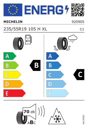 Michelin 235/55R19 105H PILOT Alpin 5 SUV AO XL TL, Pot: B, Pri: C, Buka: B 070 dB