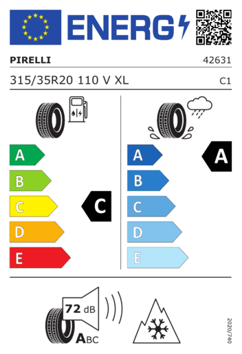 Pirelli 315/35R20 110V XL PZERO WINTER D ND0, Pot: C, Pri: A, Buka: A 072 dB