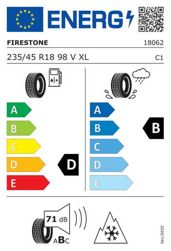 Firestone 235/45R18 98V WINTERHAWK 4 XL TL, Pot: D, Pri: B, Buka: B 071 dB