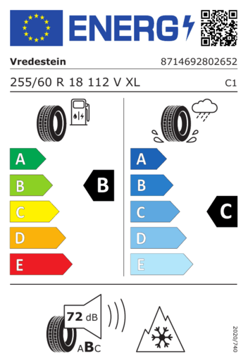 Vredestein 255/60R18 112V WINTRAC PRO+ XL TL, Pot: B, Pri: C, Buka: B 072 dB