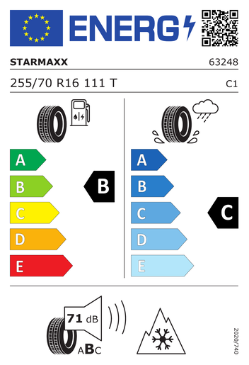 Starmaxx 255/70R16 111T INCURRO WINTER W870 TL, Pot: B, Pri: C, Buka: B 071 dB