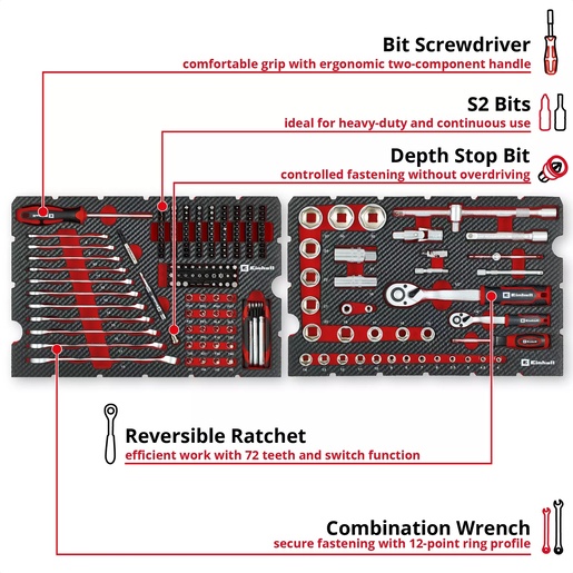 Einhell set alata u E-Case S-F kovčegu, 201-dijelni