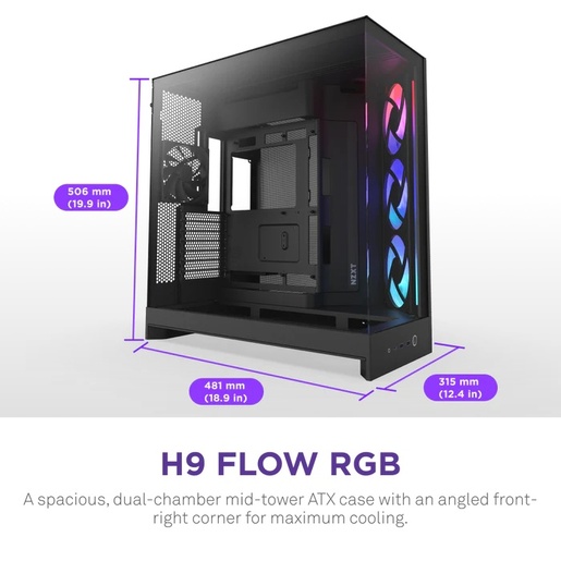 Kućište NZXT H9 Flow RGB 2025, crno
