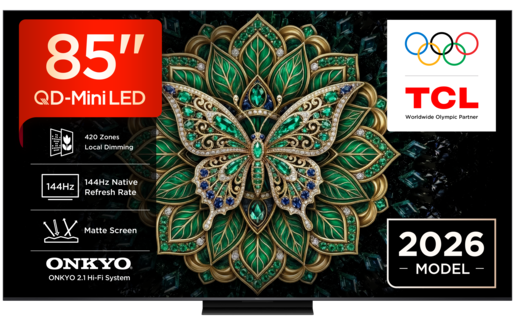 TCL 85" QD-Mini LED TV 85C6K PRO, Premium 4K, Google TV, 144Hz, ONKYO 2.1 audio