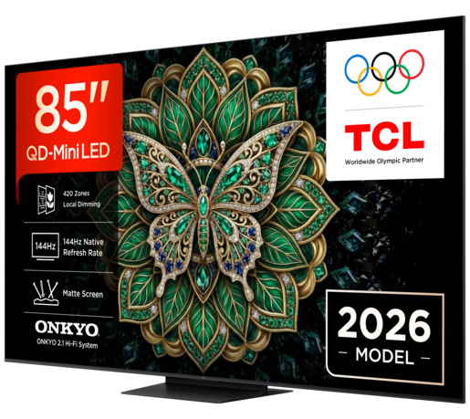 TCL 85" QD-Mini LED TV 85C6K PRO, Premium 4K, Google TV, 144Hz, ONKYO 2.1 audio
