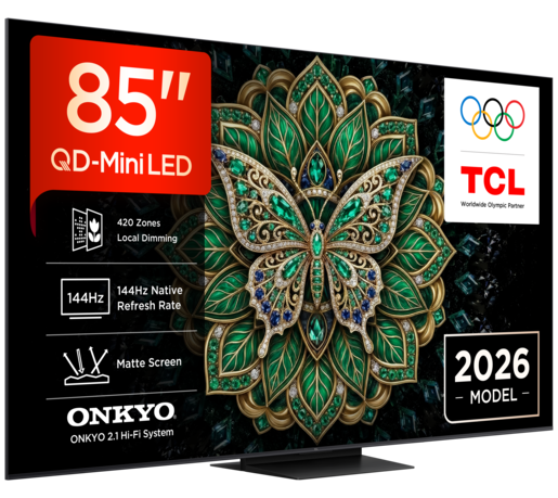 TCL 85" QD-Mini LED TV 85C6K PRO, Premium 4K, Google TV, 144Hz, ONKYO 2.1 audio