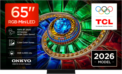 TCL 65" RGB Mini-LED TV 65RM7L, Premium 4K, Google TV, 144Hz, ONKYO 2.1 audio
