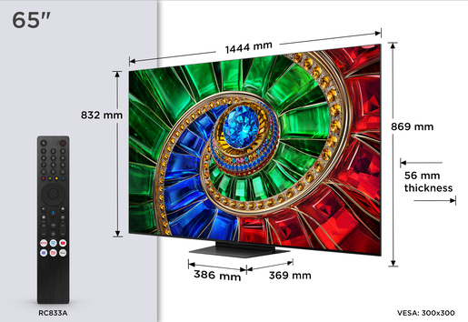TCL 65" RGB Mini-LED TV 65RM7L, Premium 4K, Google TV, 144Hz, ONKYO 2.1 audio