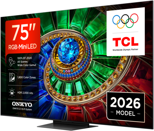 TCL 75" RGB Mini-LED TV 75RM7L, Premium 4K, Google TV, 144Hz, ONKYO 2.1 audio