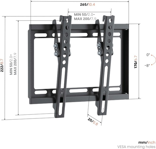 Vogel's UP2013, zidni nosač za ekrane od 19"-43", nagib 8°, 30 kg nosivost