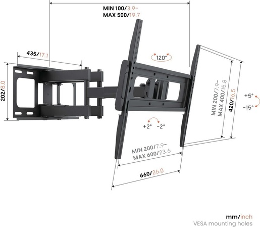 Vogel's UP6053, zidni nosač za ekrane od 40"-80", rotacija 120°, nagib 15°, 40 kg nosivost