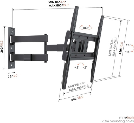 Vogel's UP4043, zidni nosač za ekrane od 32"-65", rotacija 180°, nagib 15°, 25 kg nosivost
