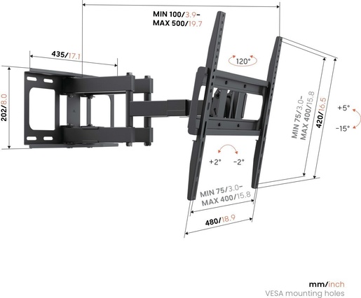 Vogel's UP4053, zidni nosač za ekrane od 32"-65", rotacija 120°, nagib 15°, 40 kg nosivost