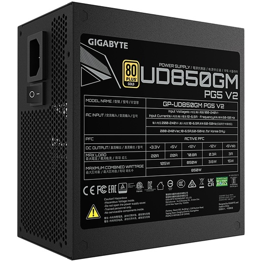 Napajanje Gigabyte UD850GM PG5 V2 850W, 80+ Gold, modularno, PCIe 5.1