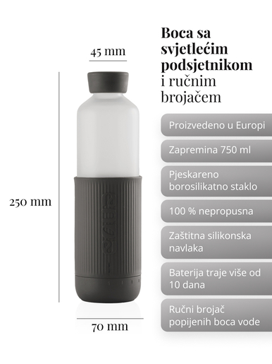 EQUA Glow boca, staklena boca + silikonska navlaka, senzor, 750ml, Dark