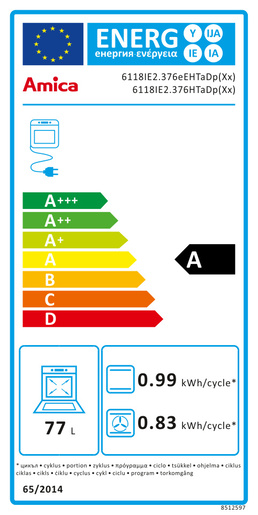 Amica indukcijski štednjak 6118IE2.390eEHTaDp(Xx), 60 cm, 4 zone, pećnica 77 L, energetski razred A, inox
