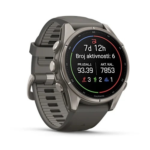 Garmin fēnix 9, 43 mm AMOLED Titanium Pebble Gray, 010-04761-11, pametni sat
