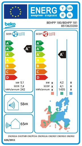 Beko klima uređaj 5,3 KW BEHPP 180 / BEHPP 181