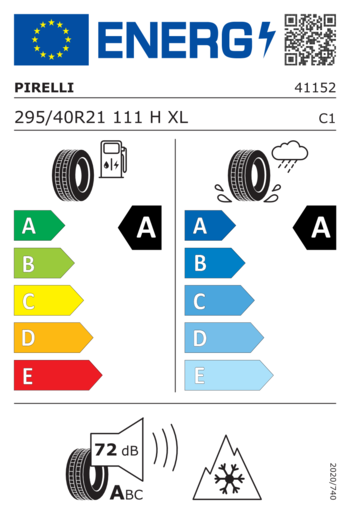 Pirelli 295/40R21 Scorpion as sf 2 vol elect XL 111H,Pot: A,Pri: A,Buka: 72dB