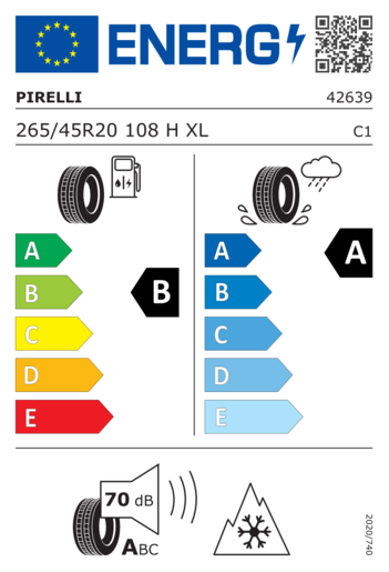 Pirelli 265/45R20 Scorpion winter 2 mo elect XL 108H,Pot: B,Pri: A,Buka: 70dB