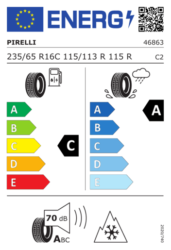 Pirelli 235/65R16C 115R CARRIER ALL SEASON, Pot: C, Pri: A, Buka: A 070 dB