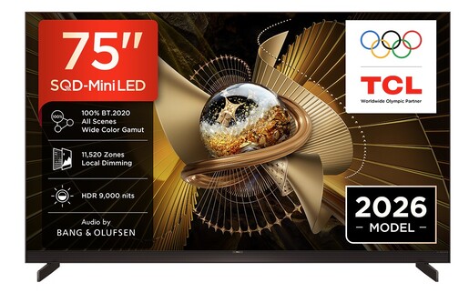 TCL 75" SQD Mini-LED TV 75X11L, Premium 4K, Google TV, 144 Hz, Bang & Olufsen audio