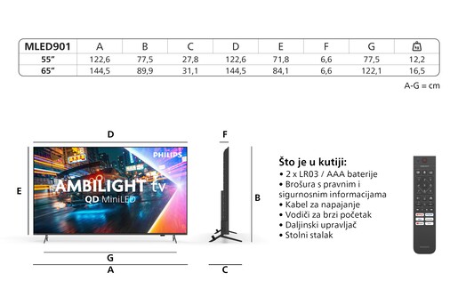 Philips 55" MiniLED TV 55MLED901/12, 4K UHD, Ambilight, Titan OS Smart TV, P5 Perfect Picture Engine, Dolby Vision & Dolby Atmos