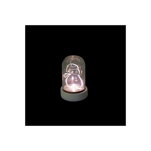DEKORTREND stakleni LED stolni ukras snjegović 9 cm, toplo bijela, na baterije